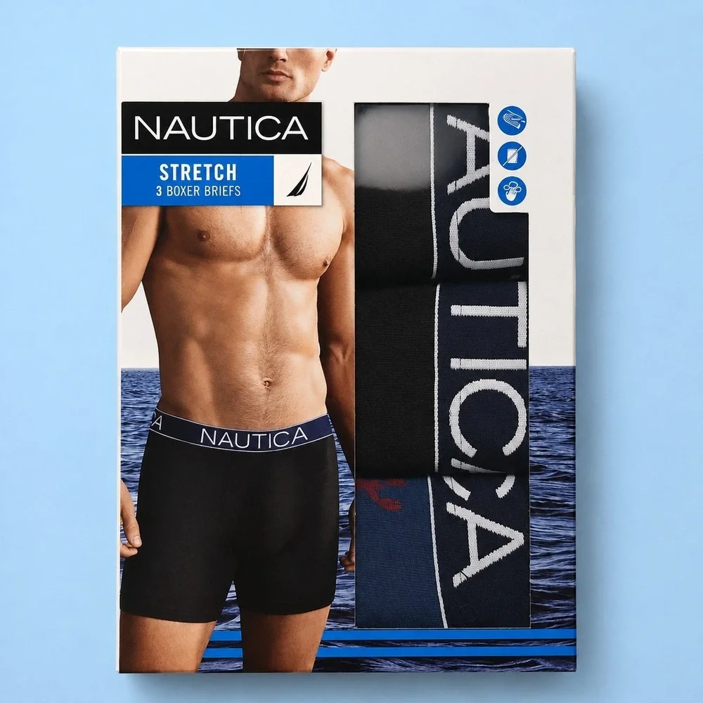 Nautica Stretch Boxer Briefs Men's Medium (32-34) Set Of 3 Cotton Blend Soft NEW